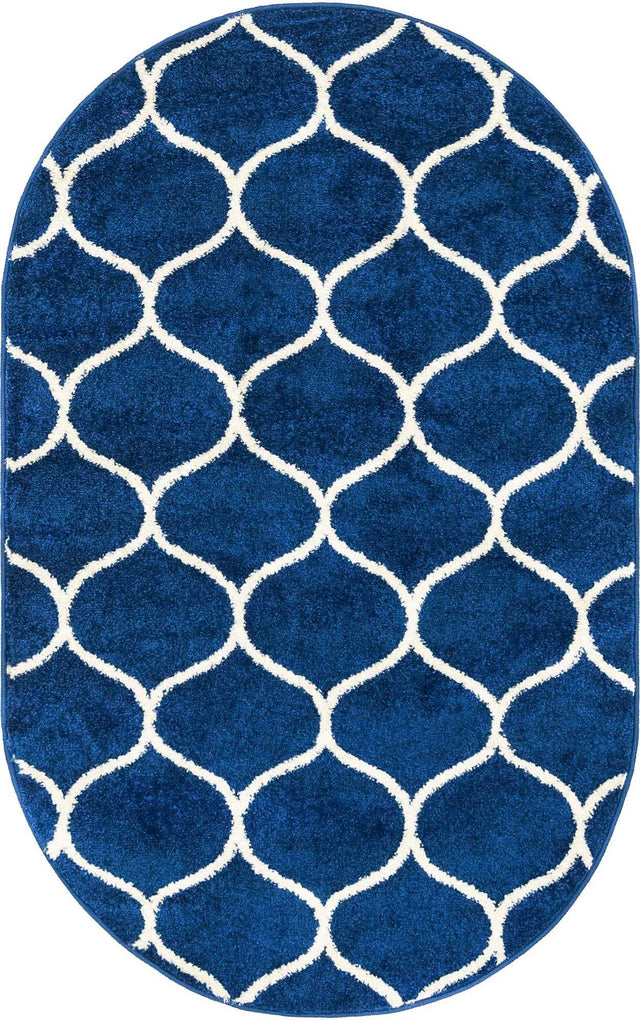 Navy Blue 3' 1 x 5' 3 Trellis Frieze Oval Area Rug Geometric Modern Unique Stain Resistant Easy Clean Carpet for Living, Dining, Bedrooms, Office for Sale at Rug Engine