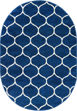 Navy Blue 4' 1 x 6' 1 Trellis Frieze Oval Area Rug Geometric Modern Unique Stain Resistant Easy Clean Carpet for Living, Dining, Bedrooms, Office for Sale at Rug Engine