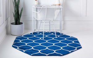 Navy Blue 5' 3 x 5' 3 Trellis Frieze Octagon Area Rug Geometric Modern Unique Stain Resistant Easy Clean Carpet for Living, Dining, Bedrooms, Office for Sale at Rug Engine