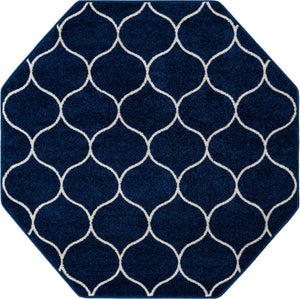 Navy Blue 5' 3 x 5' 3 Trellis Frieze Octagon Area Rug Geometric Modern Unique Stain Resistant Easy Clean Carpet for Living, Dining, Bedrooms, Office for Sale at Rug Engine