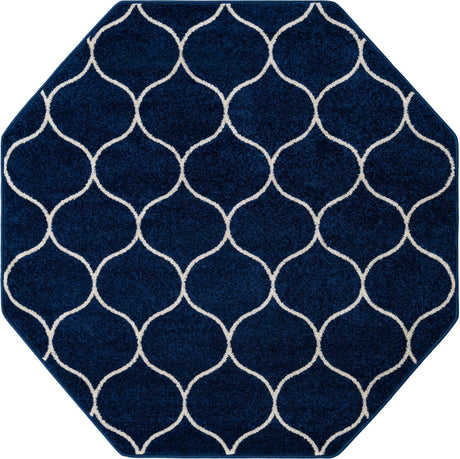 Navy Blue 5' 3 x 5' 3 Trellis Frieze Octagon Area Rug Geometric Modern Unique Stain Resistant Easy Clean Carpet for Living, Dining, Bedrooms, Office for Sale at Rug Engine