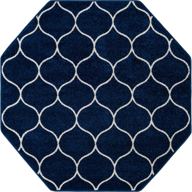 Navy Blue 5' 3 x 5' 3 Trellis Frieze Octagon Area Rug Geometric Modern Unique Stain Resistant Easy Clean Carpet for Living, Dining, Bedrooms, Office for Sale at Rug Engine
