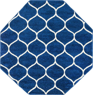 Navy Blue 7' 10 x 7' 10 Trellis Frieze Octagon Area Rug Geometric Modern Unique Stain Resistant Easy Clean Carpet for Living, Dining, Bedrooms, Office for Sale at Rug Engine