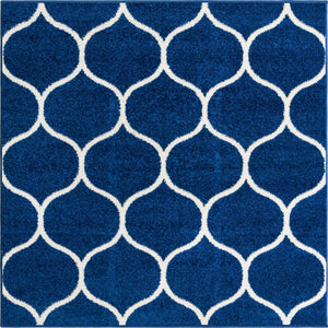 Navy Blue 3' 1 x 3' 1 Trellis Frieze Square Area Rug Geometric Modern Unique Stain Resistant Easy Clean Carpet for Living, Dining, Bedrooms, Office for Sale at Rug Engine