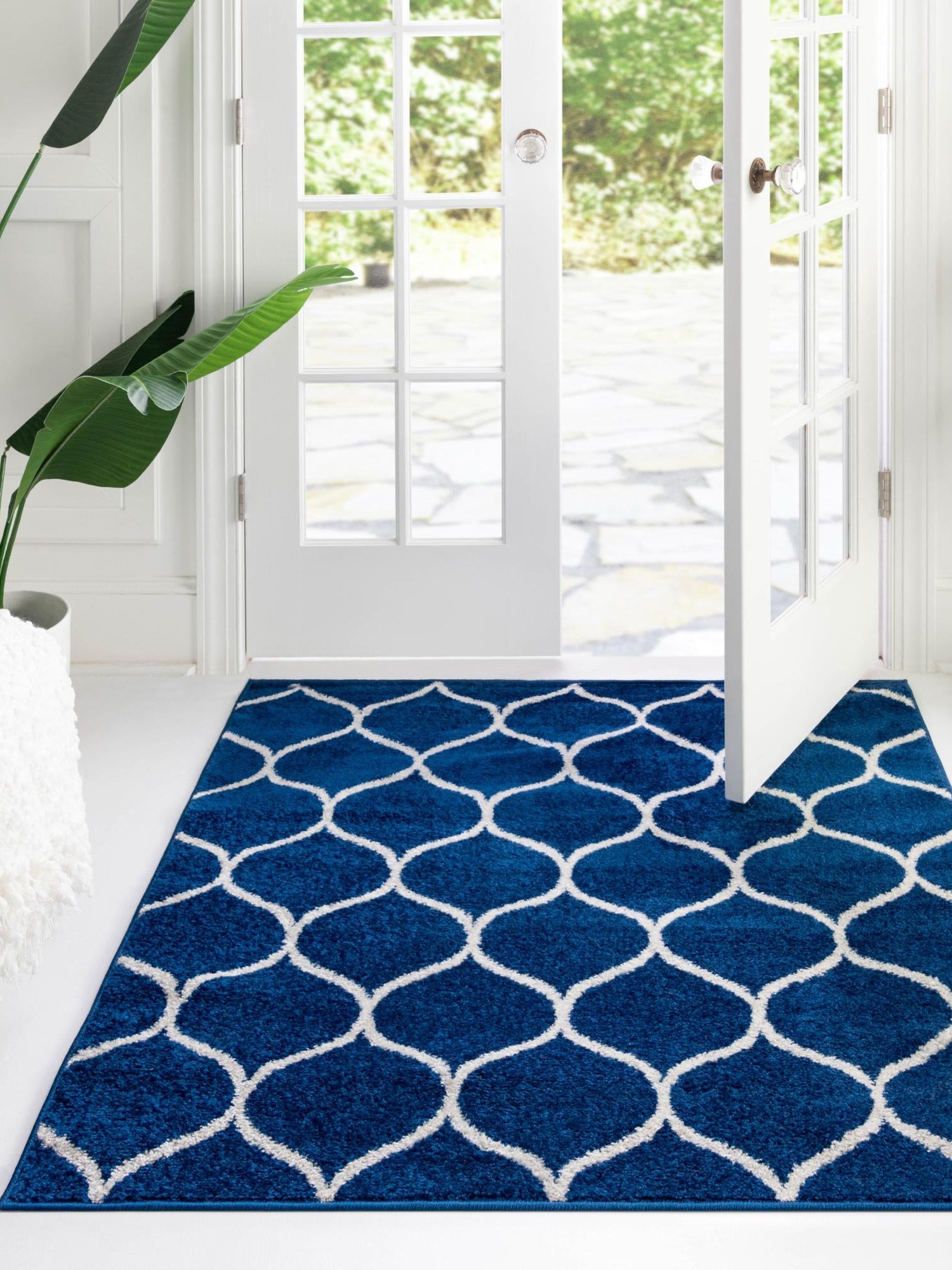 Navy Blue 5' 3 x 5' 3 Trellis Frieze Square Area Rug Geometric Modern Unique Stain Resistant Easy Clean Carpet for Living, Dining, Bedrooms, Office for Sale at Rug Engine