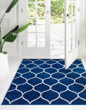 Navy Blue 3' 1 x 3' 1 Trellis Frieze Square Area Rug Geometric Modern Unique Stain Resistant Easy Clean Carpet for Living, Dining, Bedrooms, Office for Sale at Rug Engine
