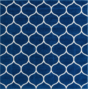 Navy Blue 4' 1 x 4' 1 Trellis Frieze Square Area Rug Geometric Modern Unique Stain Resistant Easy Clean Carpet for Living, Dining, Bedrooms, Office for Sale at Rug Engine