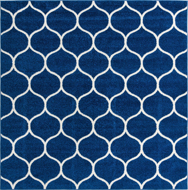 Navy Blue 4' 1 x 4' 1 Trellis Frieze Square Area Rug Geometric Modern Unique Stain Resistant Easy Clean Carpet for Living, Dining, Bedrooms, Office for Sale at Rug Engine