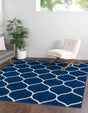 Navy Blue 5' 3 x 5' 3 Trellis Frieze Square Area Rug Geometric Modern Unique Stain Resistant Easy Clean Carpet for Living, Dining, Bedrooms, Office for Sale at Rug Engine
