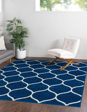 Navy Blue 4' 1 x 4' 1 Trellis Frieze Square Area Rug Geometric Modern Unique Stain Resistant Easy Clean Carpet for Living, Dining, Bedrooms, Office for Sale at Rug Engine