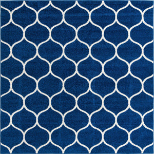 Navy Blue 6' 1 x 6' 1 Trellis Frieze Square Area Rug Geometric Modern Unique Stain Resistant Easy Clean Carpet for Living, Dining, Bedrooms, Office for Sale at Rug Engine