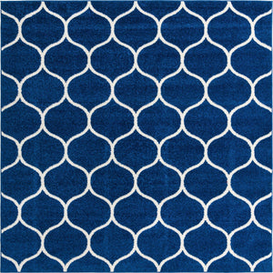 Navy Blue 7' 1 x 7' 1 Trellis Frieze Square Area Rug Geometric Modern Unique Stain Resistant Easy Clean Carpet for Living, Dining, Bedrooms, Office for Sale at Rug Engine
