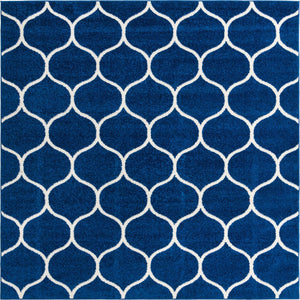 Navy Blue 7' 10 x 7' 10 Trellis Frieze Square Area Rug Geometric Modern Unique Stain Resistant Easy Clean Carpet for Living, Dining, Bedrooms, Office for Sale at Rug Engine