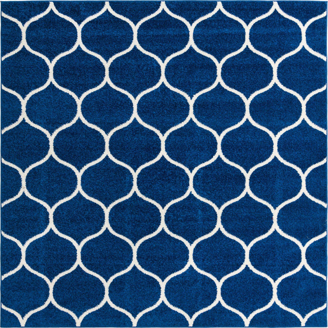 Navy Blue 7' 10 x 7' 10 Trellis Frieze Square Area Rug Geometric Modern Unique Stain Resistant Easy Clean Carpet for Living, Dining, Bedrooms, Office for Sale at Rug Engine