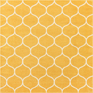 Yellow 7' 1 x 7' 1 Trellis Frieze Square Area Rug Geometric Modern Unique Stain Resistant Easy Clean Carpet for Living, Dining, Bedrooms, Office for Sale at Rug Engine