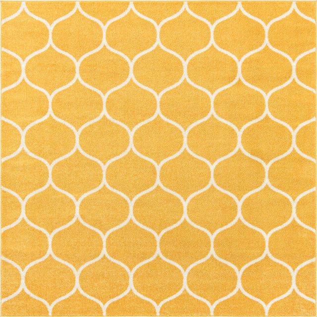 Yellow 7' 1 x 7' 1 Trellis Frieze Square Area Rug Geometric Modern Unique Stain Resistant Easy Clean Carpet for Living, Dining, Bedrooms, Office for Sale at Rug Engine