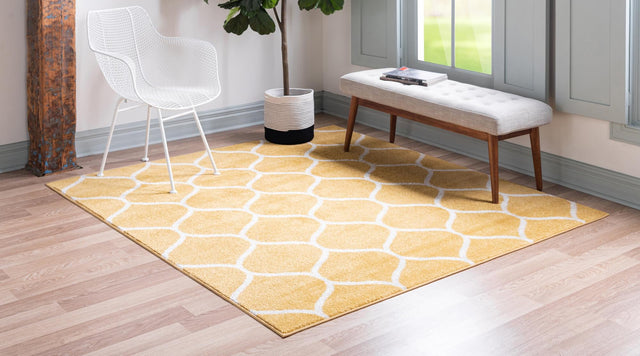 Yellow 7' 1 x 7' 1 Trellis Frieze Square Area Rug Geometric Modern Unique Stain Resistant Easy Clean Carpet for Living, Dining, Bedrooms, Office for Sale at Rug Engine