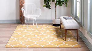 Yellow 4' 1 x 4' 1 Trellis Frieze Square Area Rug Geometric Modern Unique Stain Resistant Easy Clean Carpet for Living, Dining, Bedrooms, Office for Sale at Rug Engine