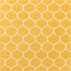 Yellow 5' 3 x 5' 3 Trellis Frieze Square Area Rug Geometric Modern Unique Stain Resistant Easy Clean Carpet for Living, Dining, Bedrooms, Office for Sale at Rug Engine