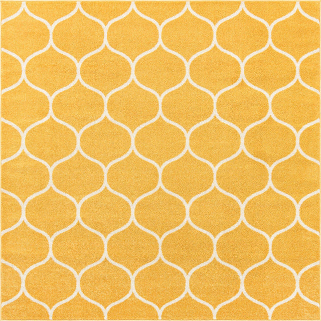 Yellow 5' 3 x 5' 3 Trellis Frieze Square Area Rug Geometric Modern Unique Stain Resistant Easy Clean Carpet for Living, Dining, Bedrooms, Office for Sale at Rug Engine