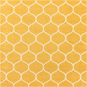 Yellow 3' 1 x 3' 1 Trellis Frieze Square Area Rug Geometric Modern Unique Stain Resistant Easy Clean Carpet for Living, Dining, Bedrooms, Office for Sale at Rug Engine