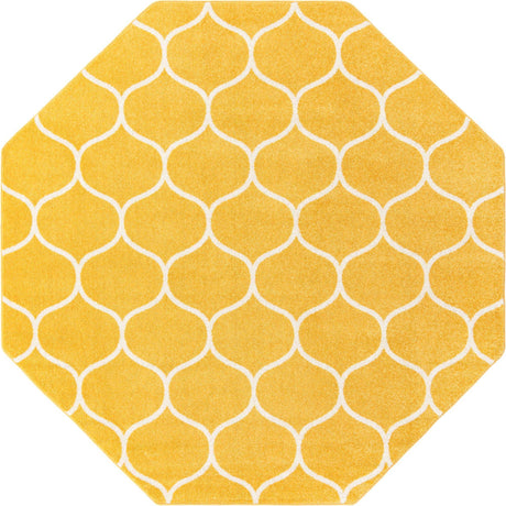 Yellow 7' 10 x 7' 10 Trellis Frieze Octagon Area Rug Geometric Modern Unique Stain Resistant Easy Clean Carpet for Living, Dining, Bedrooms, Office for Sale at Rug Engine