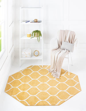 Yellow 5' 3 x 5' 3 Trellis Frieze Octagon Area Rug Geometric Modern Unique Stain Resistant Easy Clean Carpet for Living, Dining, Bedrooms, Office for Sale at Rug Engine