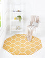 Yellow 5' 3 x 5' 3 Trellis Frieze Octagon Area Rug Geometric Modern Unique Stain Resistant Easy Clean Carpet for Living, Dining, Bedrooms, Office for Sale at Rug Engine