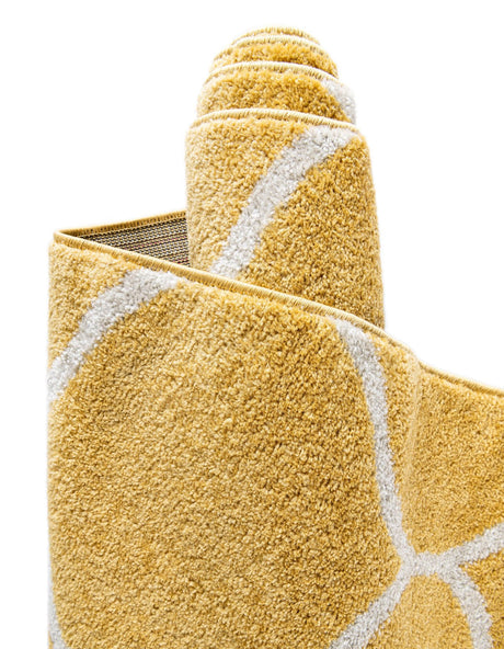 Yellow 7' 10 x 7' 10 Trellis Frieze Octagon Area Rug Geometric Modern Unique Stain Resistant Easy Clean Carpet for Living, Dining, Bedrooms, Office for Sale at Rug Engine