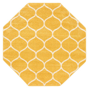 Yellow 5' 3 x 5' 3 Trellis Frieze Octagon Area Rug Geometric Modern Unique Stain Resistant Easy Clean Carpet for Living, Dining, Bedrooms, Office for Sale at Rug Engine