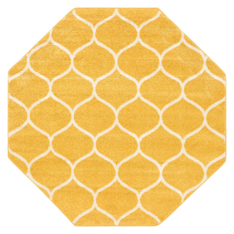 Yellow 5' 3 x 5' 3 Trellis Frieze Octagon Area Rug Geometric Modern Unique Stain Resistant Easy Clean Carpet for Living, Dining, Bedrooms, Office for Sale at Rug Engine