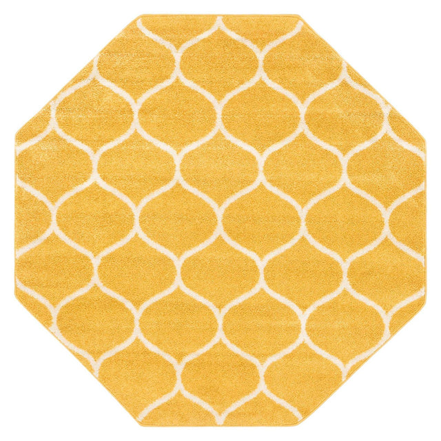 Yellow 5' 3 x 5' 3 Trellis Frieze Octagon Area Rug Geometric Modern Unique Stain Resistant Easy Clean Carpet for Living, Dining, Bedrooms, Office for Sale at Rug Engine