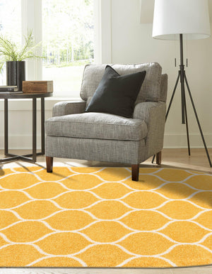 Yellow 5' 3 x 8' Trellis Frieze Oval Area Rug Geometric Modern Unique Stain Resistant Easy Clean Carpet for Living, Dining, Bedrooms, Office for Sale at Rug Engine