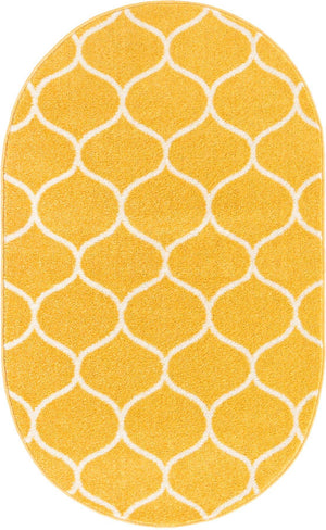 Yellow 3' 1 x 5' 3 Trellis Frieze Oval Area Rug Geometric Modern Unique Stain Resistant Easy Clean Carpet for Living, Dining, Bedrooms, Office for Sale at Rug Engine