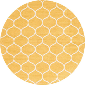 Yellow 7' 1 x 7' 1 Trellis Frieze Round Area Rug Geometric Modern Unique Stain Resistant Easy Clean Carpet for Living, Dining, Bedrooms, Office for Sale at Rug Engine