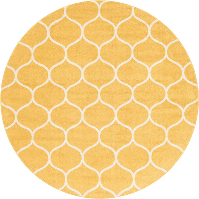 Yellow 6' 1 x 6' 1 Trellis Frieze Round Area Rug Geometric Modern Unique Stain Resistant Easy Clean Carpet for Living, Dining, Bedrooms, Office for Sale at Rug Engine