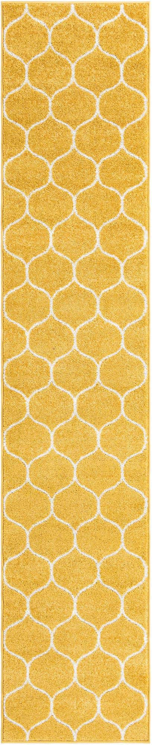 Yellow 2' x 10' Trellis Frieze Runner Area Rug Geometric Modern Unique Stain Resistant Easy Clean Carpet for Living, Dining, Bedrooms, Office for Sale at Rug Engine