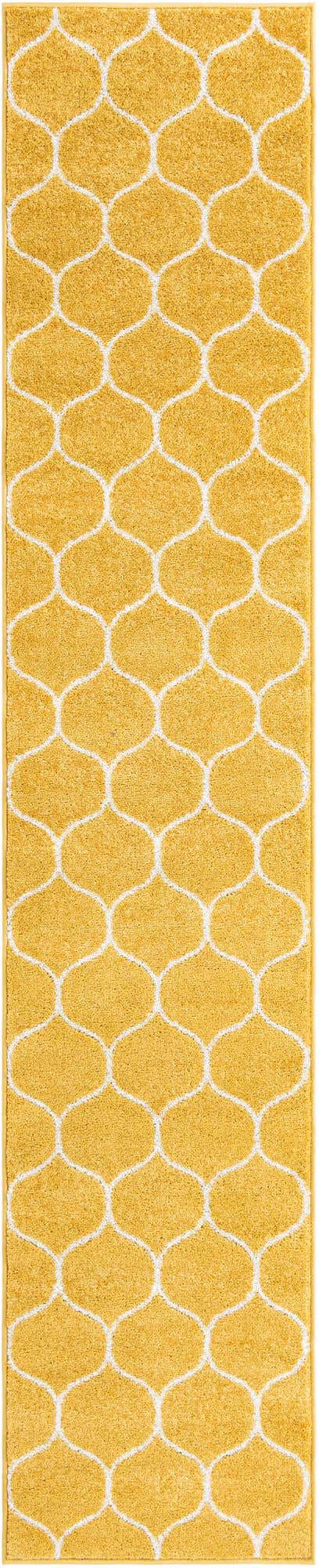 Yellow 2' x 10' Trellis Frieze Runner Area Rug Geometric Modern Unique Stain Resistant Easy Clean Carpet for Living, Dining, Bedrooms, Office for Sale at Rug Engine