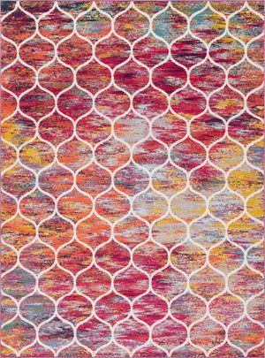Multicolor 9' x 12' Trellis Frieze Rectangle Area Rug Geometric Modern Unique Stain Resistant Easy Clean Carpet for Living, Dining, Bedrooms, Office for Sale at Rug Engine