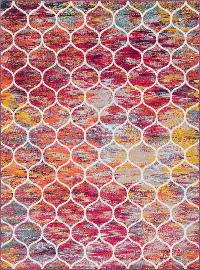 Multicolor 9' x 12' Trellis Frieze Rectangle Area Rug Geometric Modern Unique Stain Resistant Easy Clean Carpet for Living, Dining, Bedrooms, Office for Sale at Rug Engine