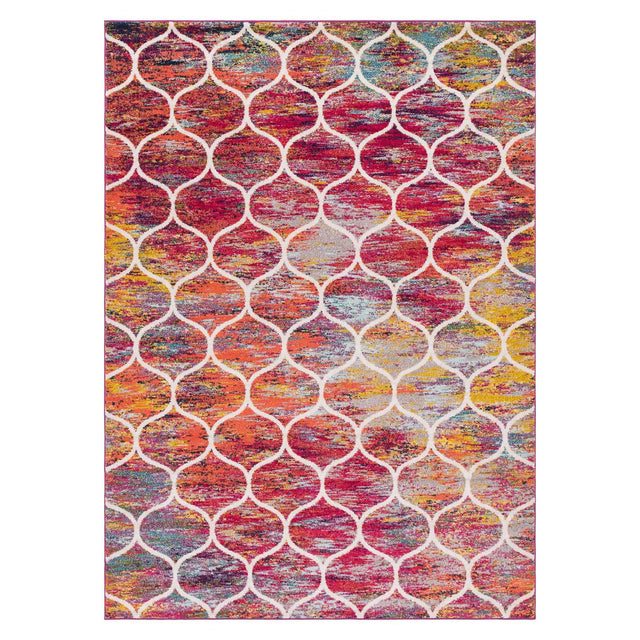Multicolor 7' 10 x 11' Trellis Frieze Rectangle Area Rug Geometric Modern Unique Stain Resistant Easy Clean Carpet for Living, Dining, Bedrooms, Office for Sale at Rug Engine