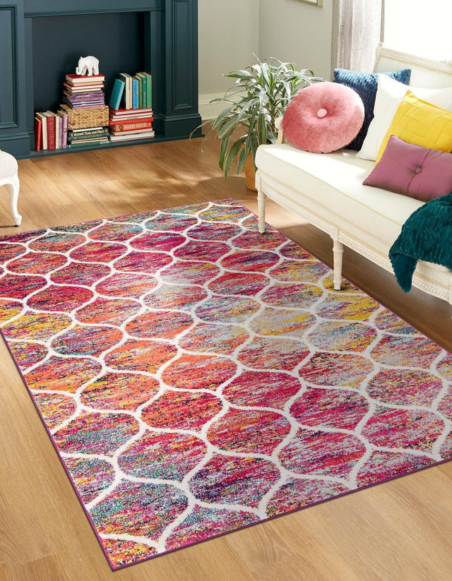 Multicolor 2' x 3' 1 Trellis Frieze Rectangle Area Rug Geometric Modern Unique Stain Resistant Easy Clean Carpet for Living, Dining, Bedrooms, Office for Sale at Rug Engine