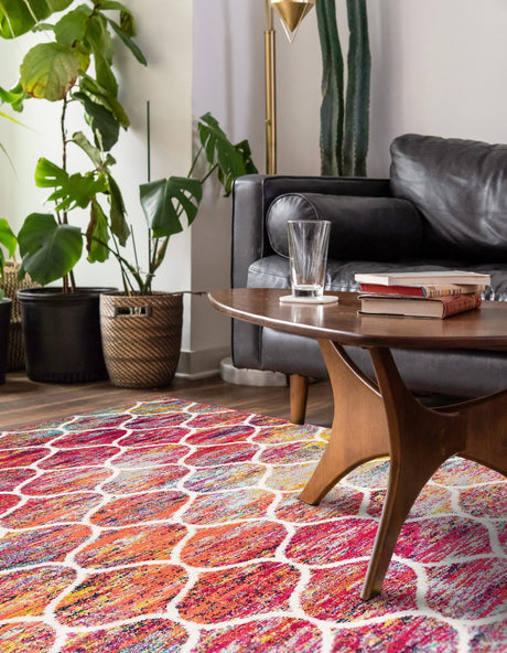 Multicolor 3' 1 x 5' 3 Trellis Frieze Rectangle Area Rug Geometric Modern Unique Stain Resistant Easy Clean Carpet for Living, Dining, Bedrooms, Office for Sale at Rug Engine