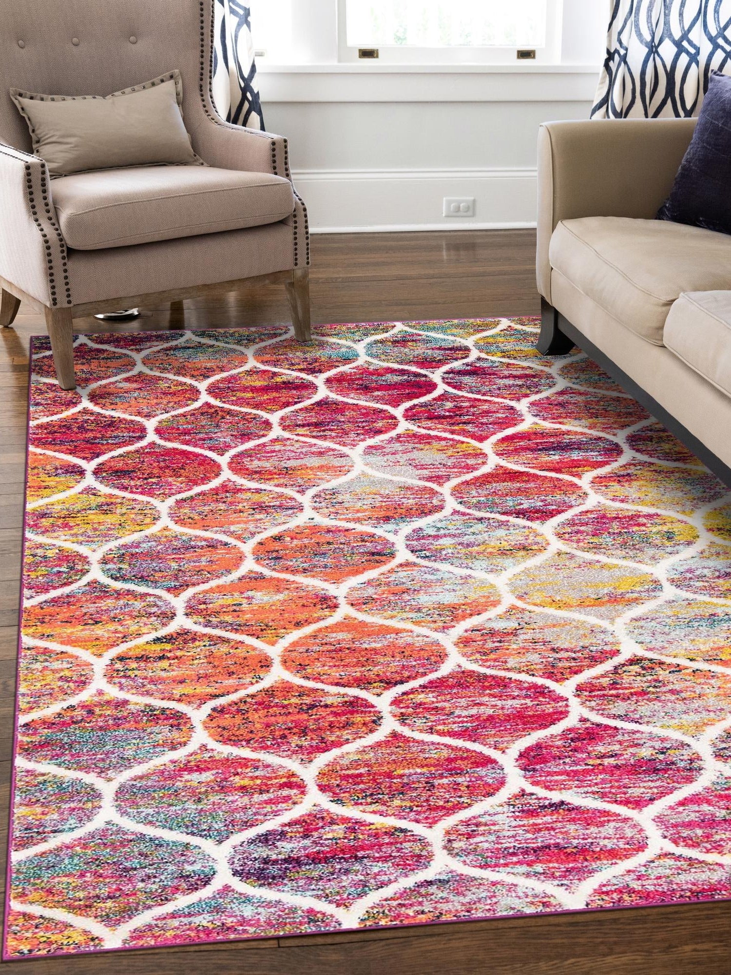 Multicolor 3' 1 x 5' 3 Trellis Frieze Rectangle Area Rug Geometric Modern Unique Stain Resistant Easy Clean Carpet for Living, Dining, Bedrooms, Office for Sale at Rug Engine