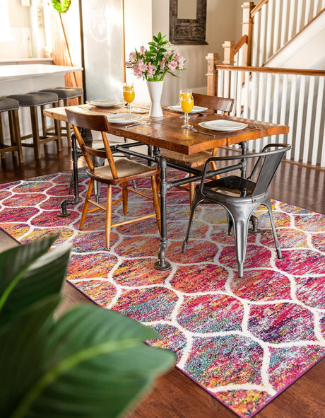 Multicolor 2' x 3' 1 Trellis Frieze Rectangle Area Rug Geometric Modern Unique Stain Resistant Easy Clean Carpet for Living, Dining, Bedrooms, Office for Sale at Rug Engine