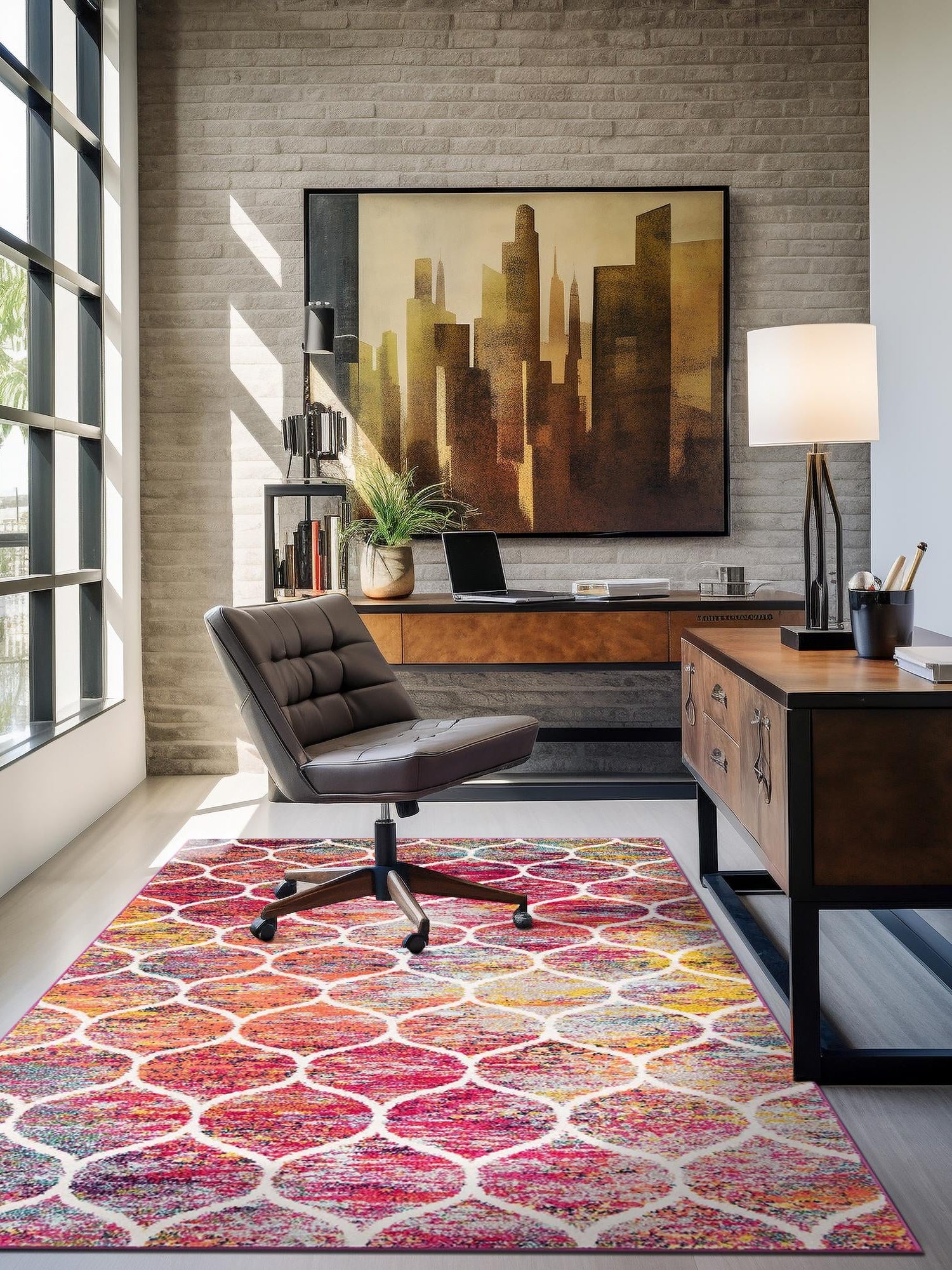 Multicolor 3' 1 x 5' 3 Trellis Frieze Rectangle Area Rug Geometric Modern Unique Stain Resistant Easy Clean Carpet for Living, Dining, Bedrooms, Office for Sale at Rug Engine