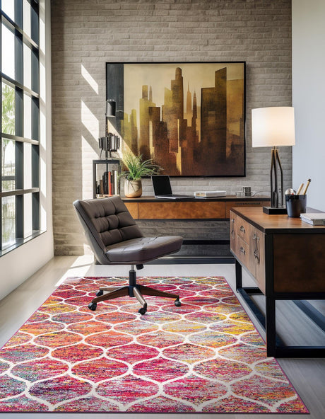 Multicolor 3' 1 x 5' 3 Trellis Frieze Rectangle Area Rug Geometric Modern Unique Stain Resistant Easy Clean Carpet for Living, Dining, Bedrooms, Office for Sale at Rug Engine