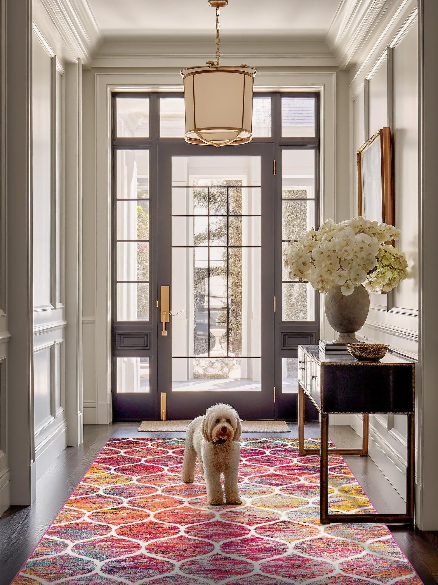 Multicolor 7' 10 x 11' Trellis Frieze Rectangle Area Rug Geometric Modern Unique Stain Resistant Easy Clean Carpet for Living, Dining, Bedrooms, Office for Sale at Rug Engine