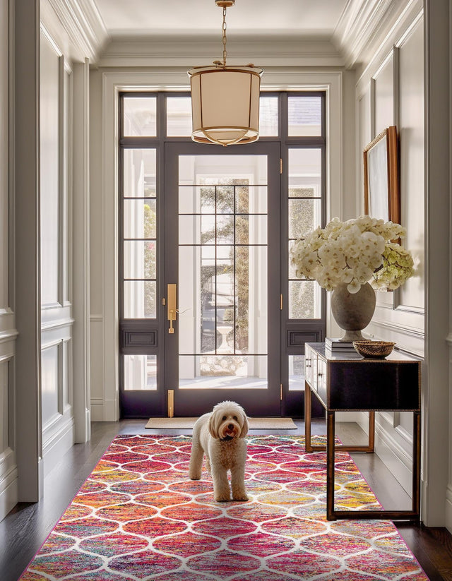 Multicolor 3' 1 x 5' 3 Trellis Frieze Rectangle Area Rug Geometric Modern Unique Stain Resistant Easy Clean Carpet for Living, Dining, Bedrooms, Office for Sale at Rug Engine