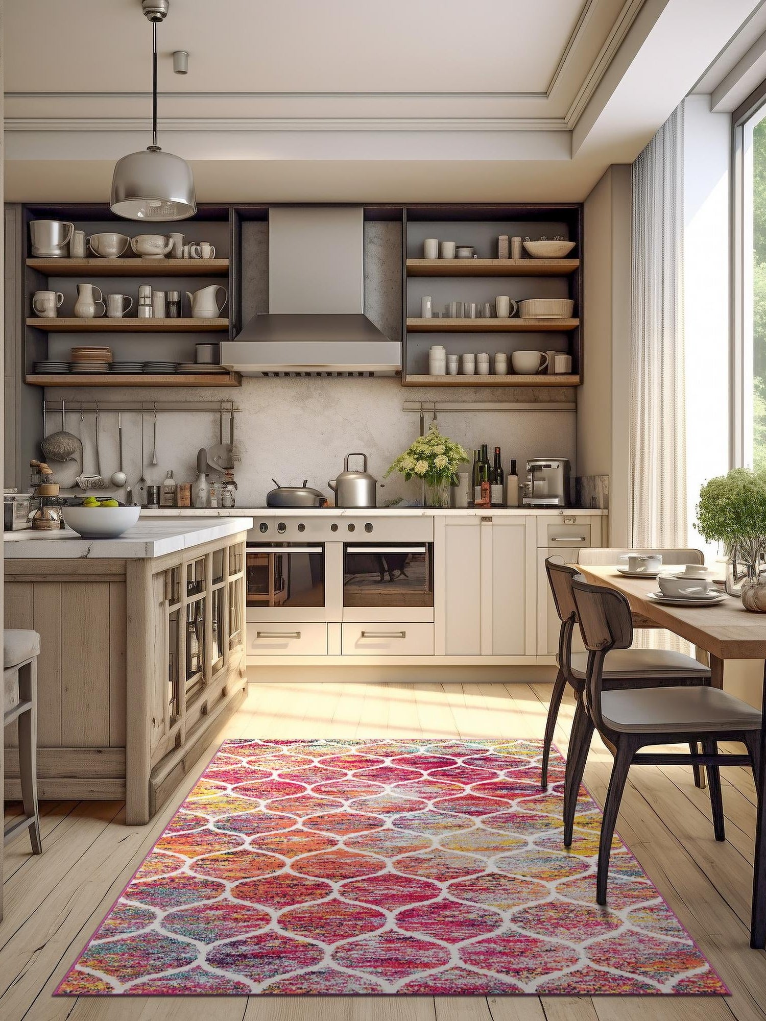 Multicolor 3' 1 x 5' 3 Trellis Frieze Rectangle Area Rug Geometric Modern Unique Stain Resistant Easy Clean Carpet for Living, Dining, Bedrooms, Office for Sale at Rug Engine